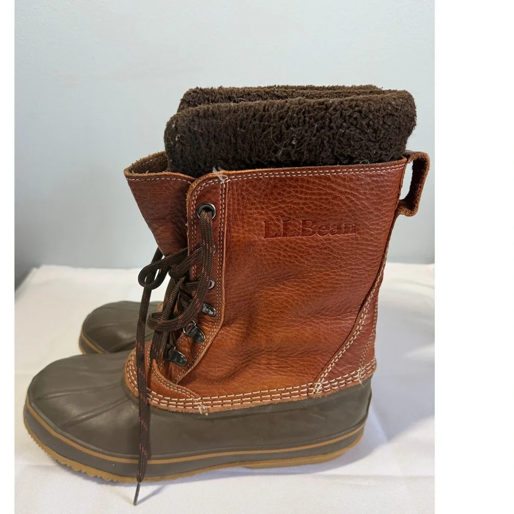 L.L. Bean Brown Leather and Olive Rubber Duck Boots